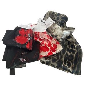 Lot Of 3 NEW Fashion Scarfs 60” X 13” Each, Leopard Floral Hearts

New lot of 3!